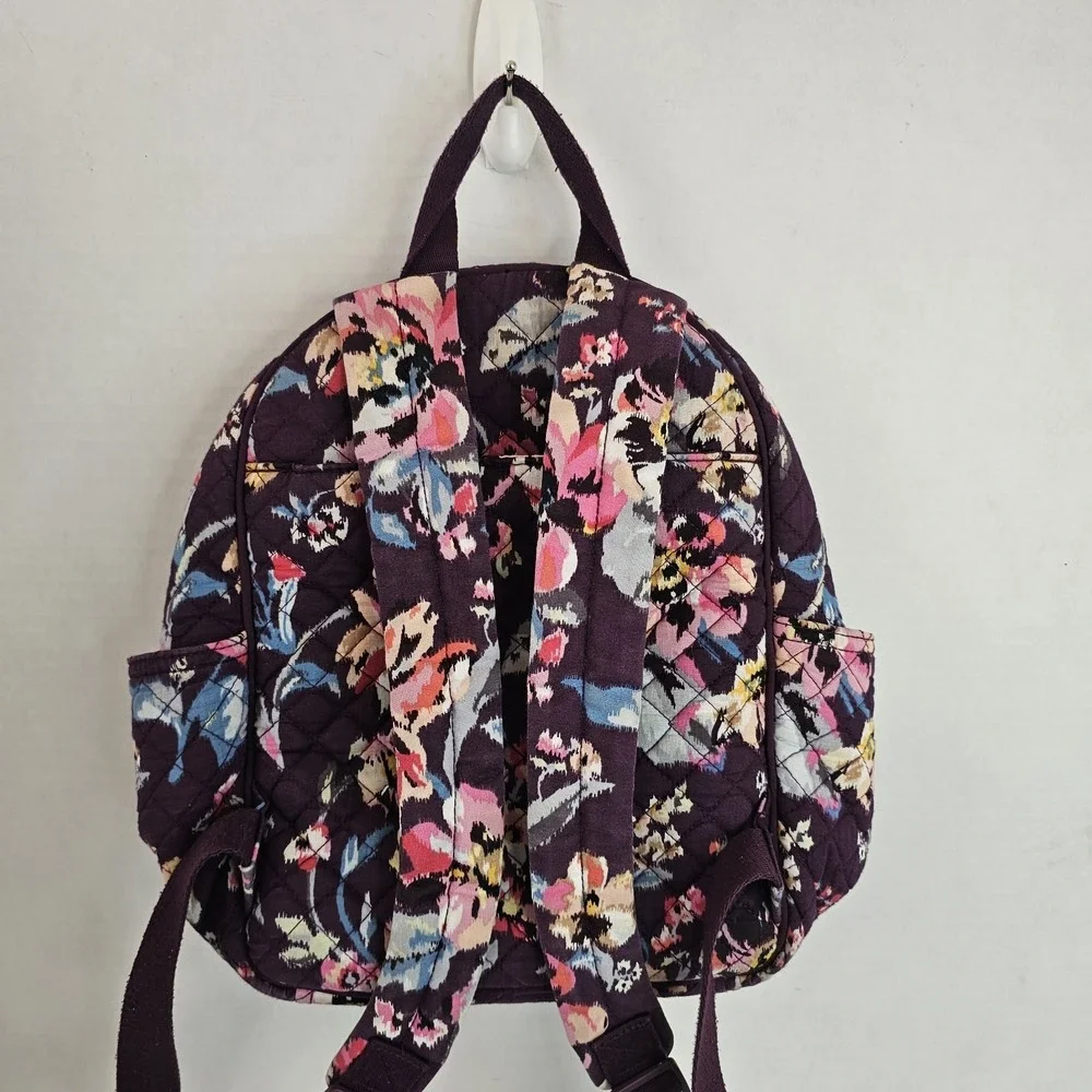 VERA BRADLEY Iconic Small Backpack Quilted Indiana Rose Burgundy Multi Floral